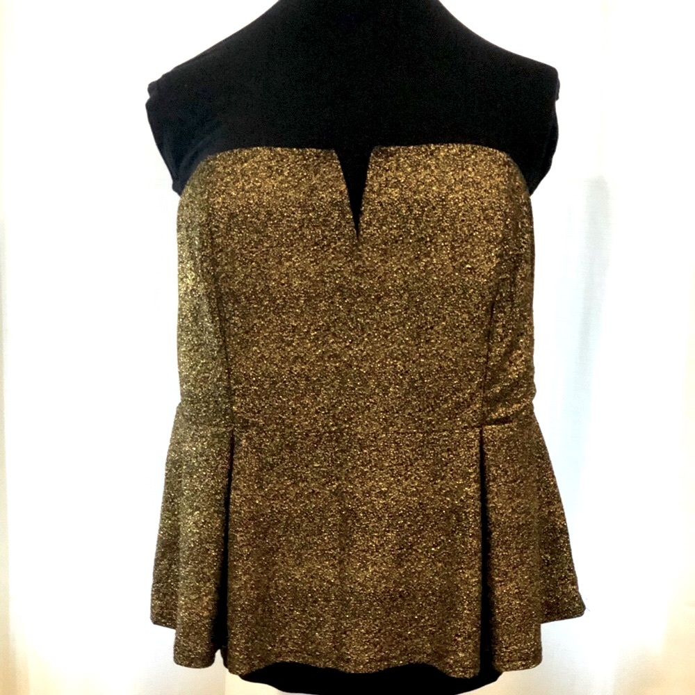 City Chic Deep V Strapless Corset Top, Gold, Black